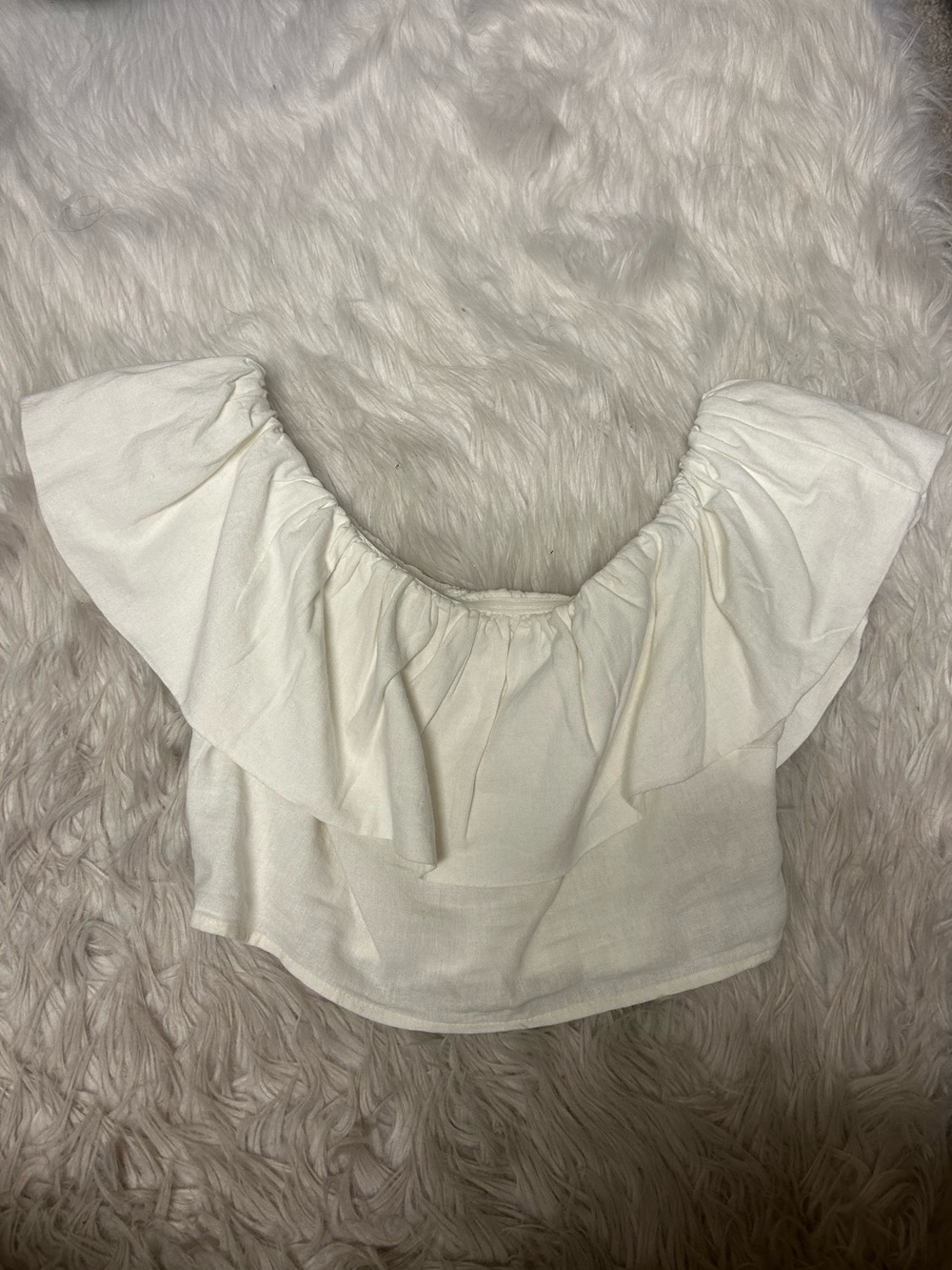 a new day White Off-Shoulder Ruffle Crop Top